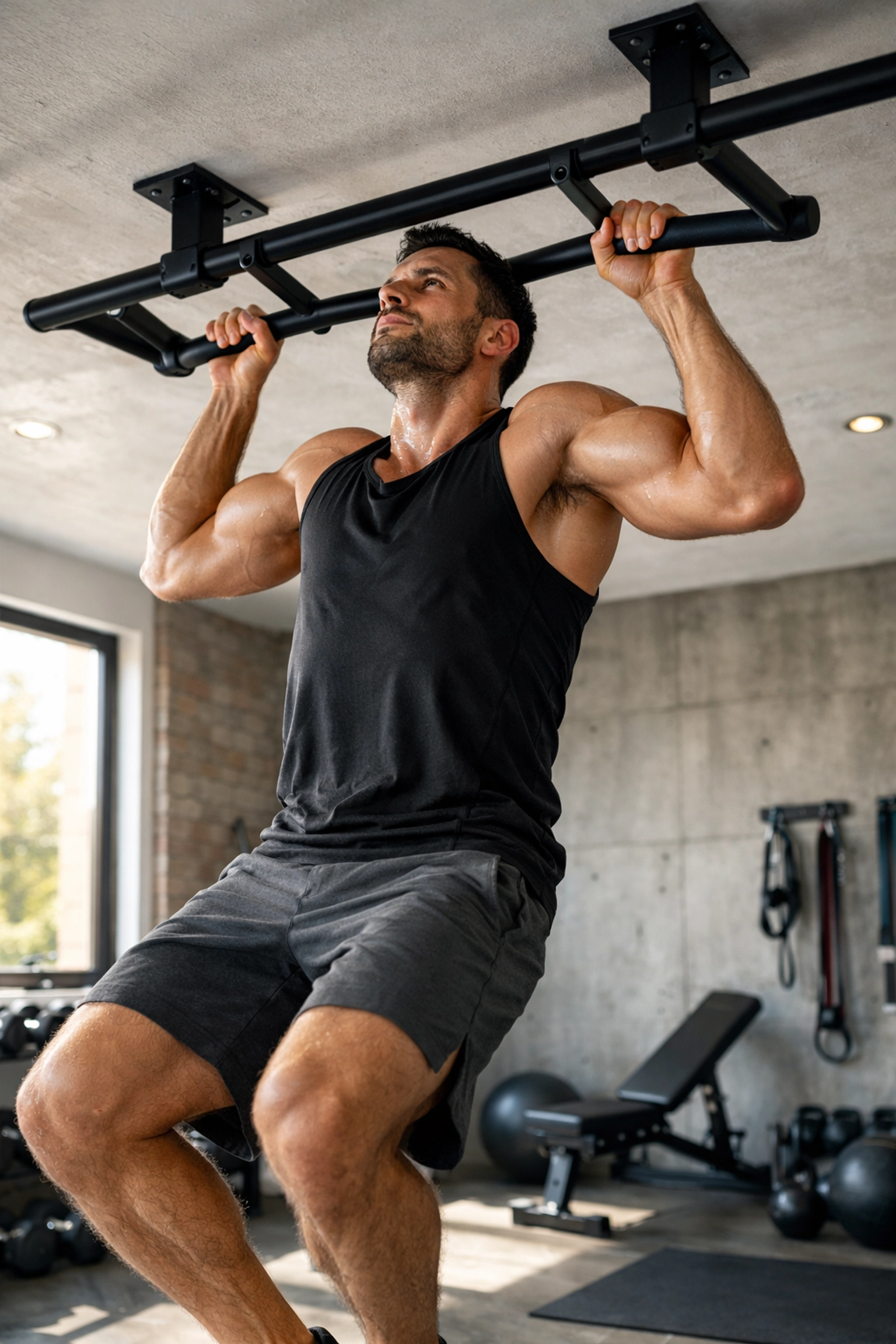 Pull-up training on home gym equipment for upper body bodyweight strength