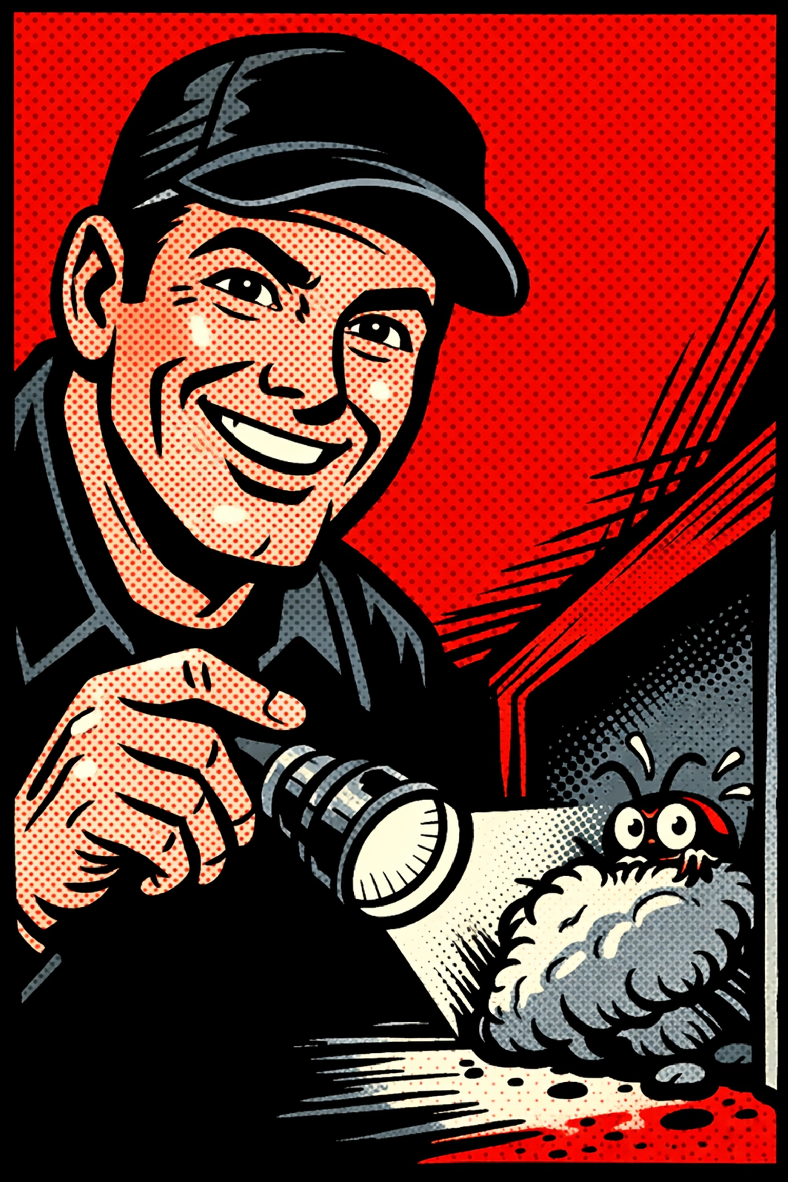 Friendly Jasper AL exterminator using a flashlight to find pests during a professional home inspection.