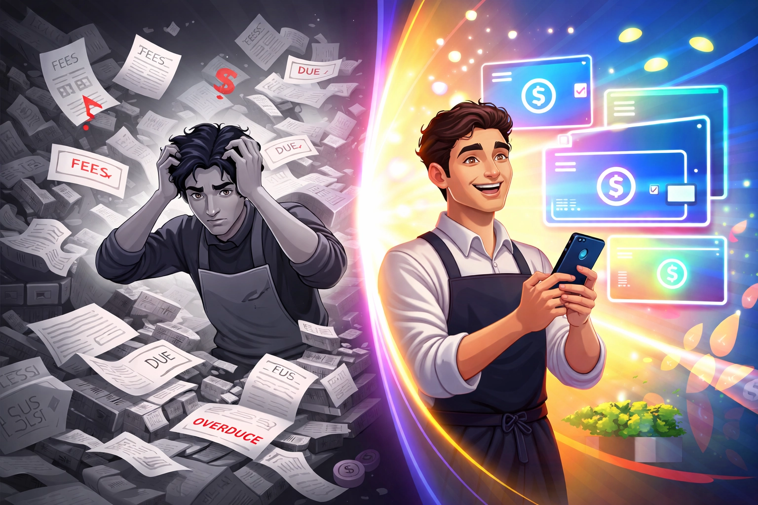 Transformation of a stressed merchant using traditional payments to a confident merchant succeeding with Web3 global payments and stablecoins.