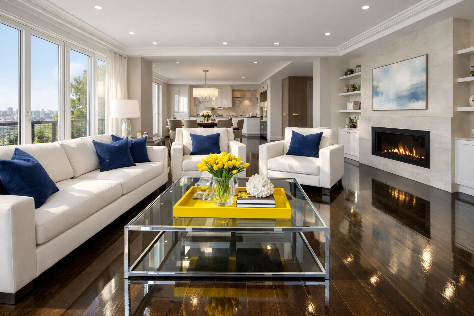 Impeccably clean modern living room in Clinton, MA, highlighting expert bi-weekly house cleaning results.