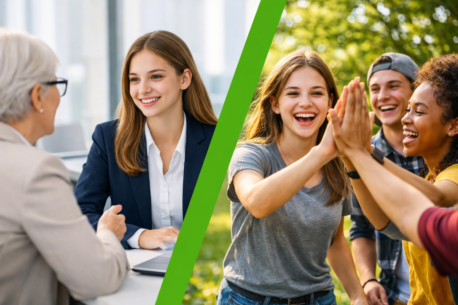 A teenage girl adapting her communication style for a mentor and peers, showcasing vital life skills.