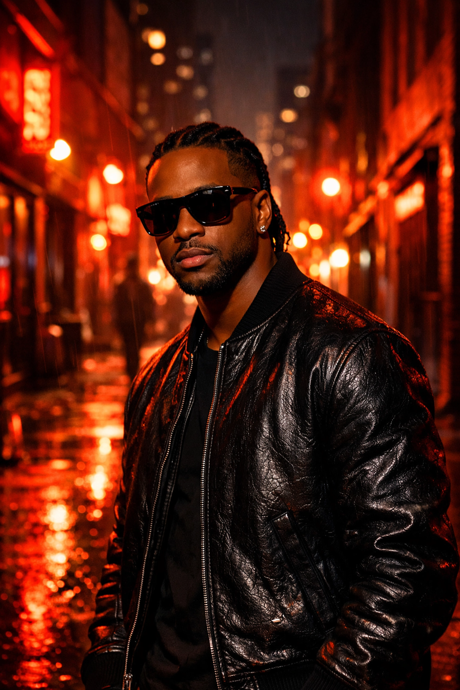 Music artist in cinematic urban lighting illustrating professional visual identity for a music marketing plan.