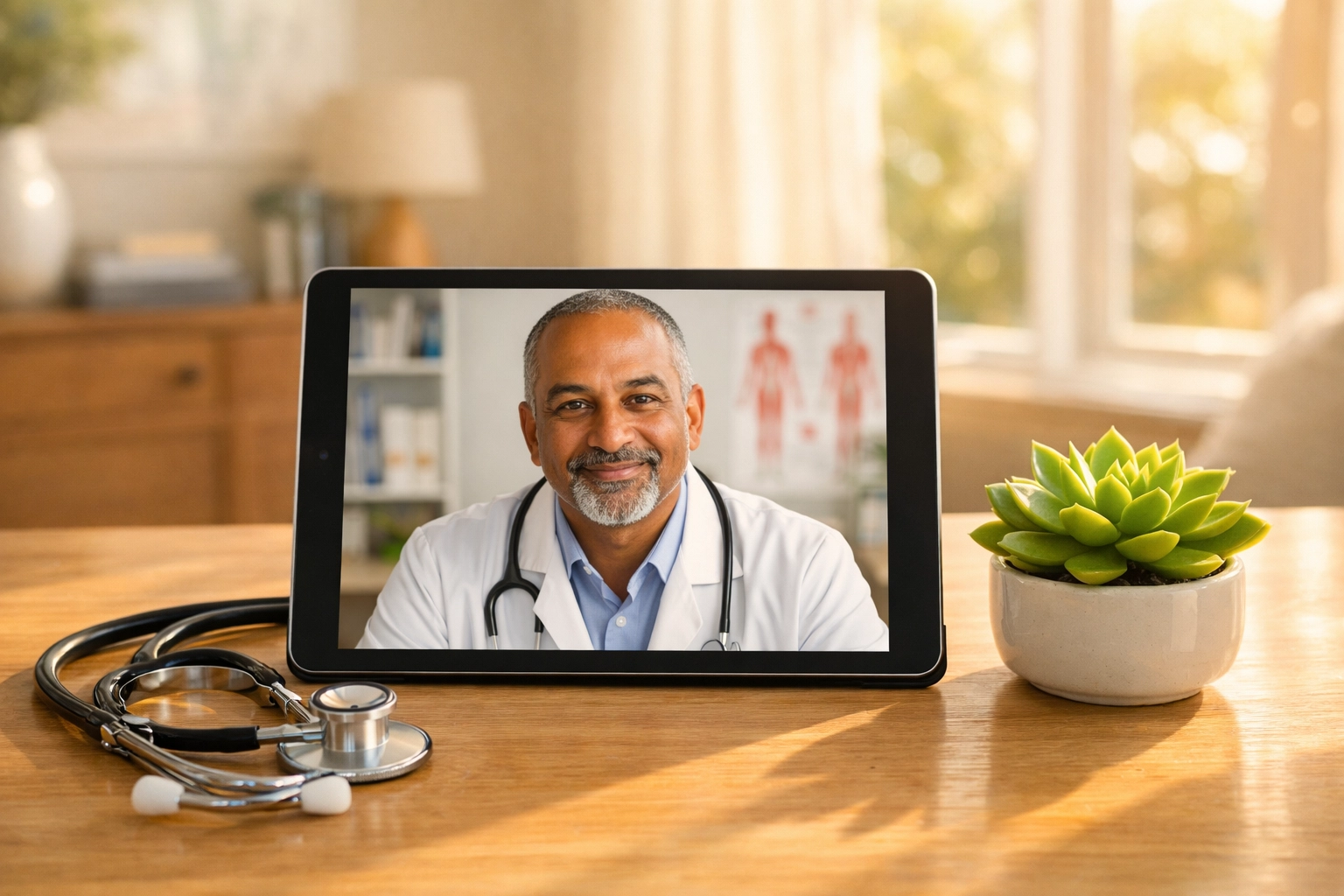 Online weight loss doctor consultation via tablet for medical supervision in California.