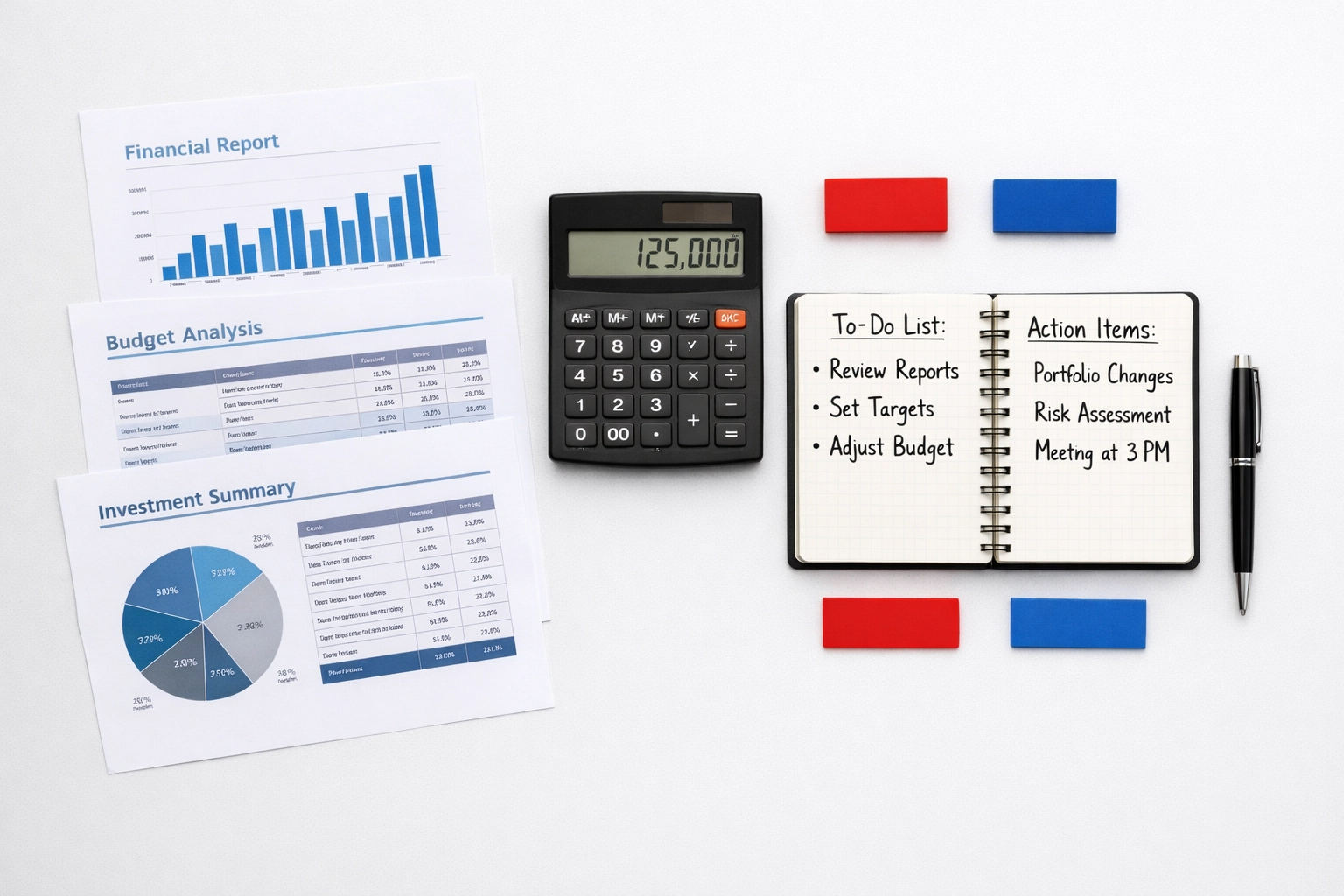 Strategic debt payoff plan with financial documents calculator and organized lists