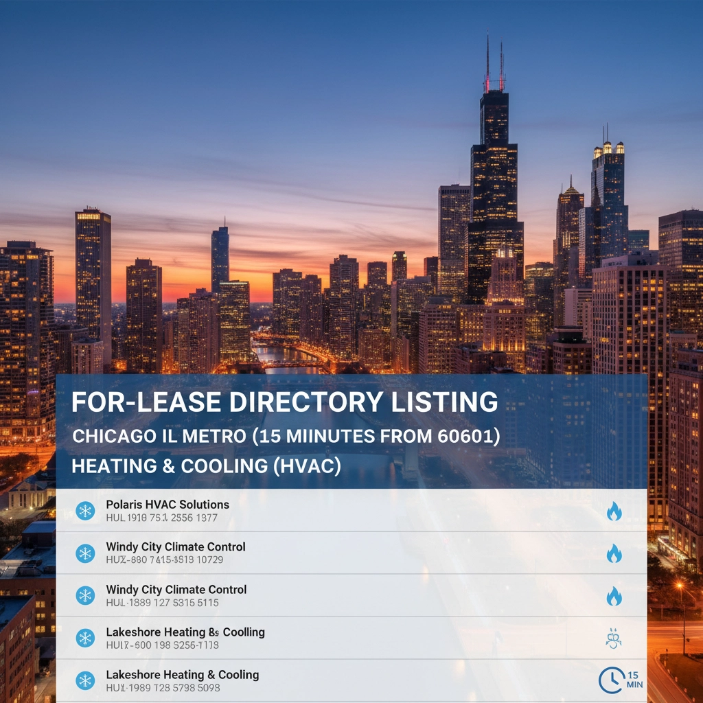FOR-LEASE DIRECTORY LISTING – HEATING &amp; COOLING (HVAC) – CHICAGO IL METRO (15 MINUTES FROM 60601)