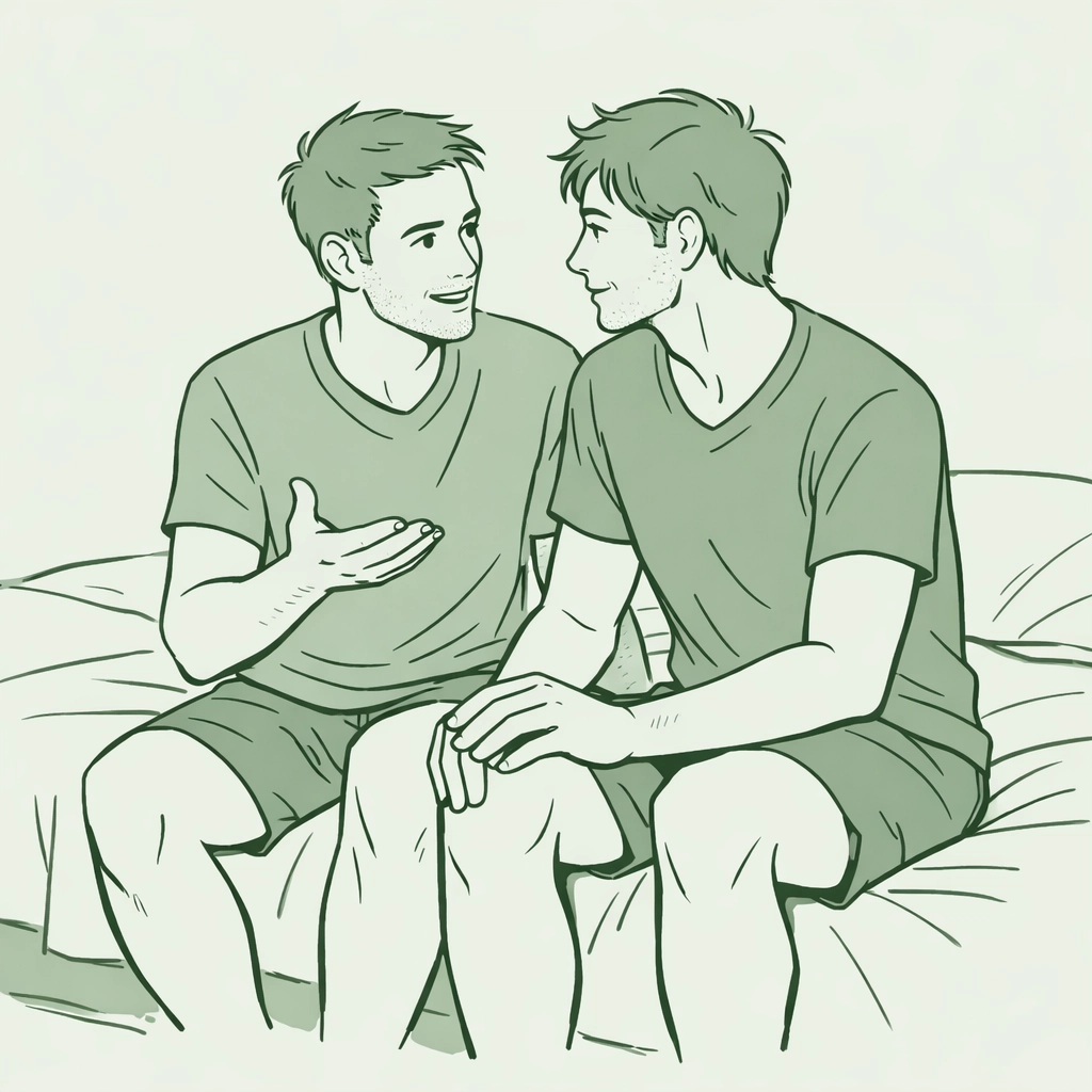 MM couple discussing emotional readiness before first intimate experience