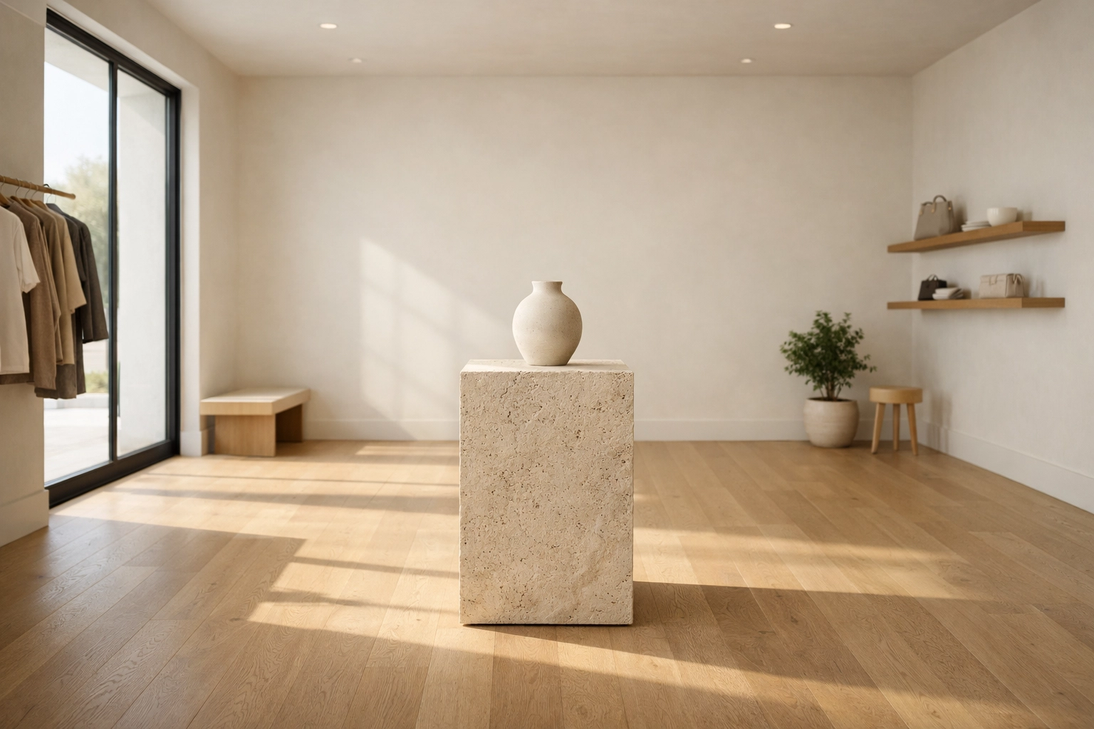 Minimalist boutique interior illustrating the benefits of whitespace in small business web design.