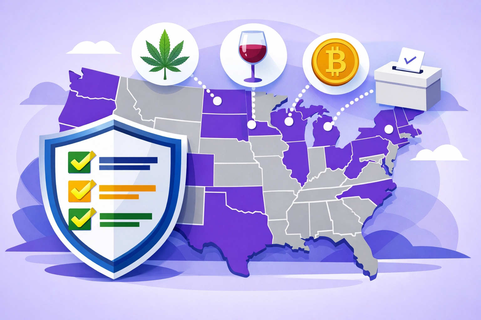 Compliance map showing legal markets for cannabis, alcohol, and crypto advertising by state