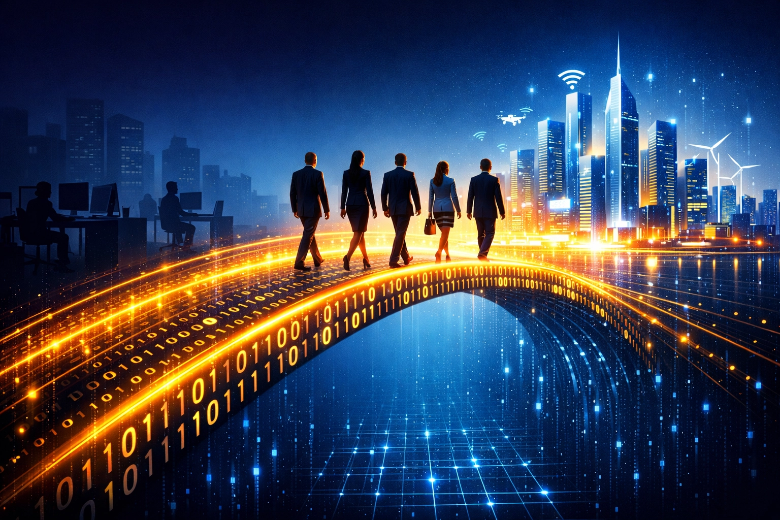 Führungskräfte meistern die digitale Transformation und KI-Implementierung für zukunftssichere Prozesse.