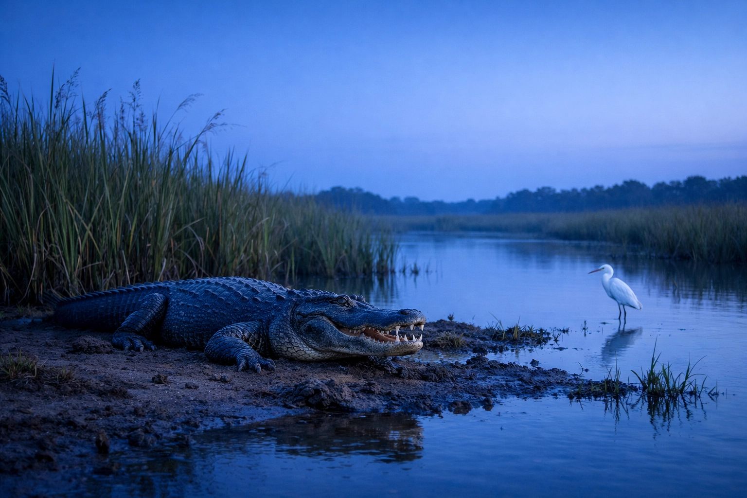 American Alligator at a safe distance in its natural Everglades habitat showing ethical photography.
