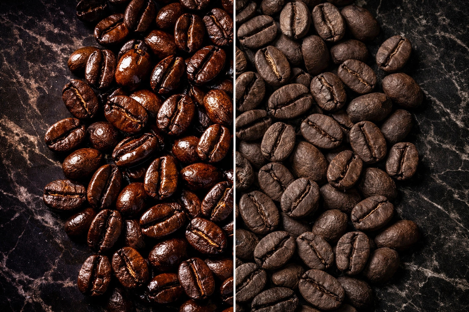 From Farm to Front Door: Why 'Roasted to Order' Actually Matters Comparison of fresh glossy coffee beans versus dull stale coffee beans side by side