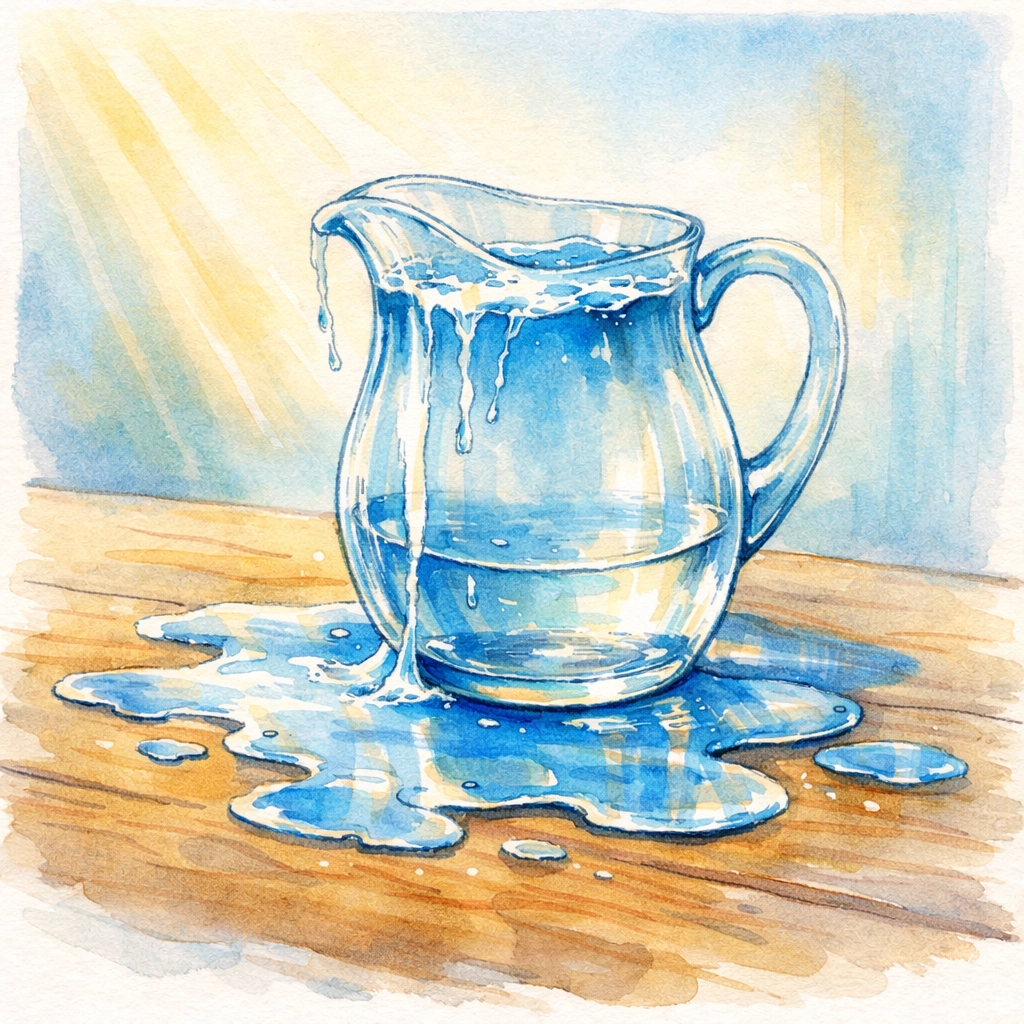 Overflowing pitcher symbolizing leading from spiritual overflow rather than emptiness in ministry