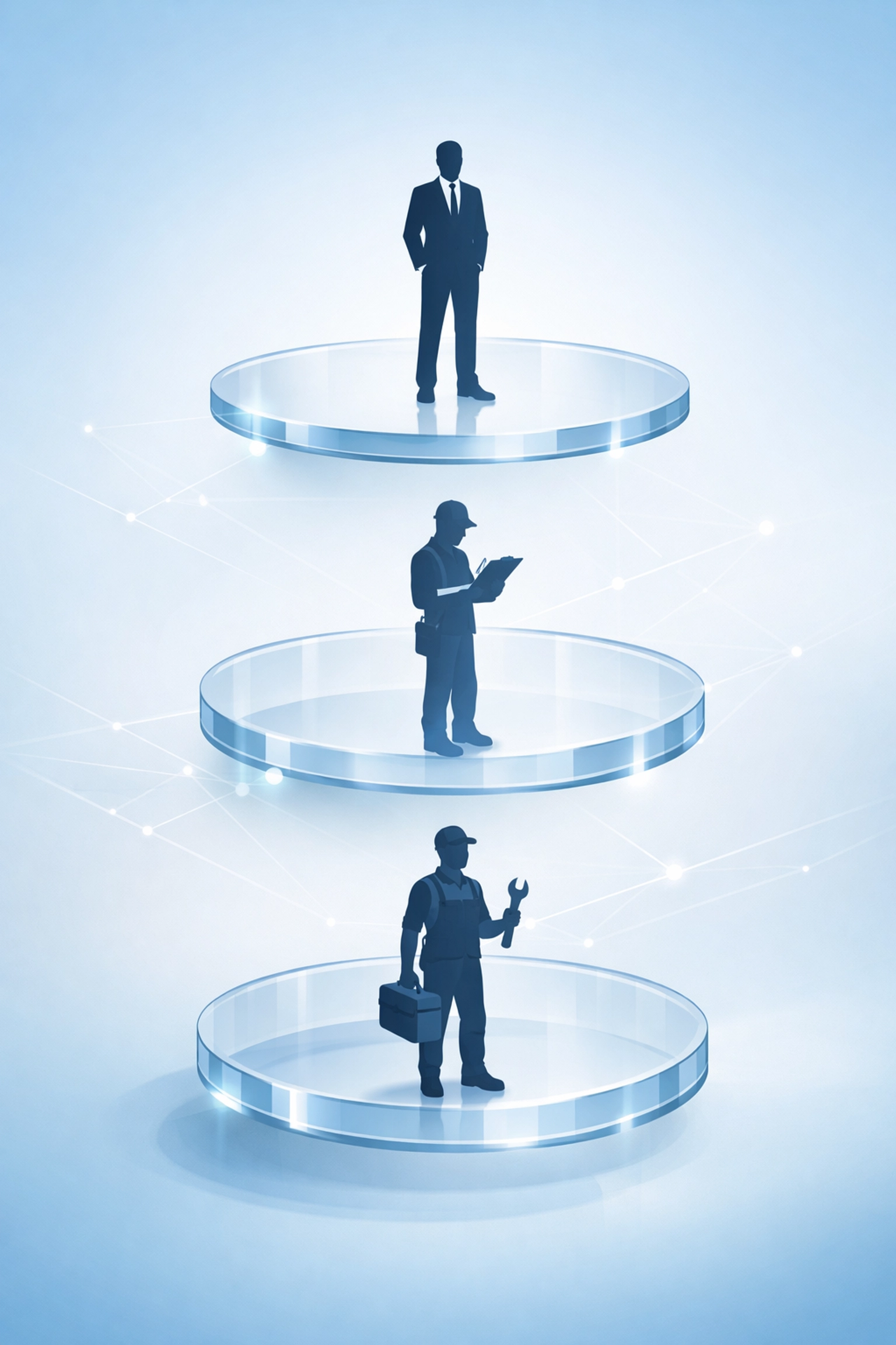 Three-tier organizational communication hierarchy in facility management structure
