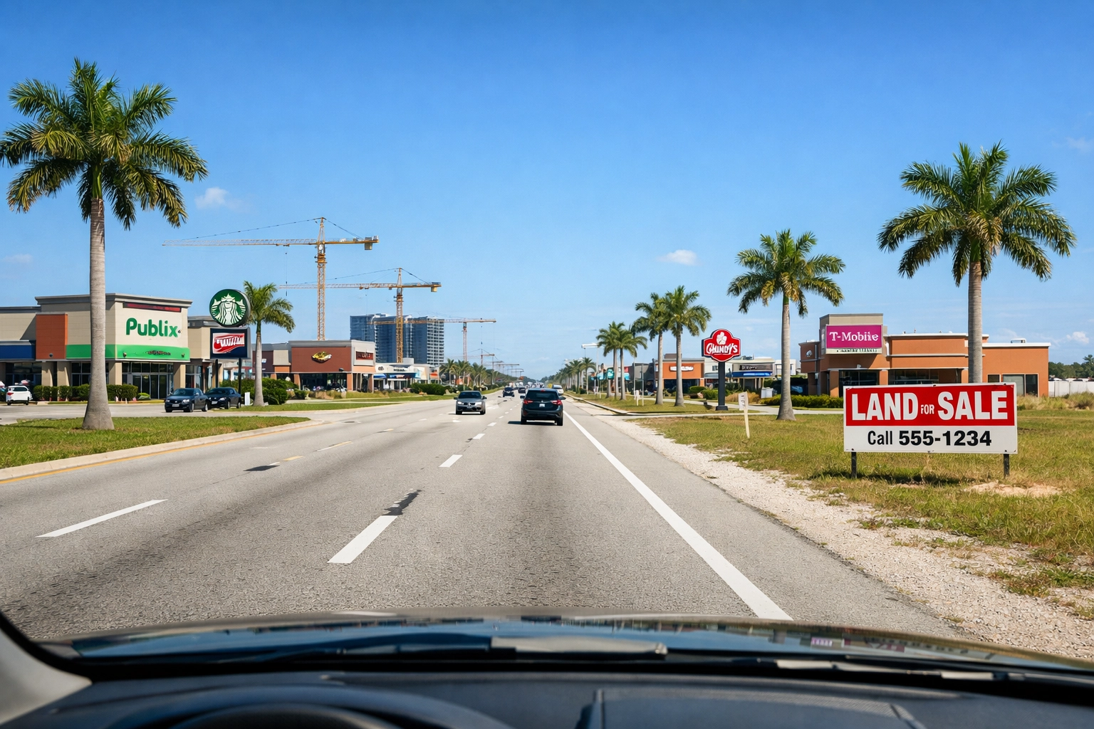 Pine Island Road in Northeast Cape Coral showing commercial development and shopping plazas