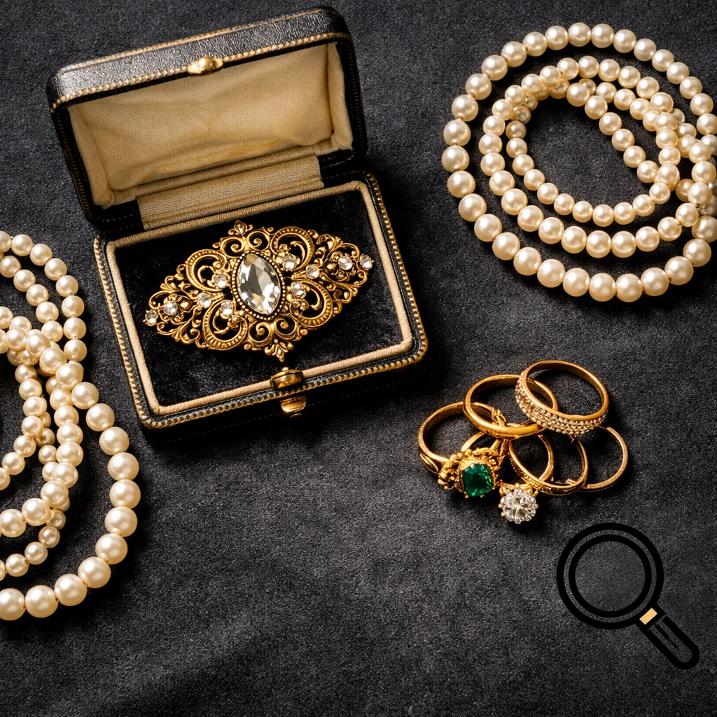 Organized gold and sterling silver jewelry prepared for a jewelry appraisal in Columbus Ohio.