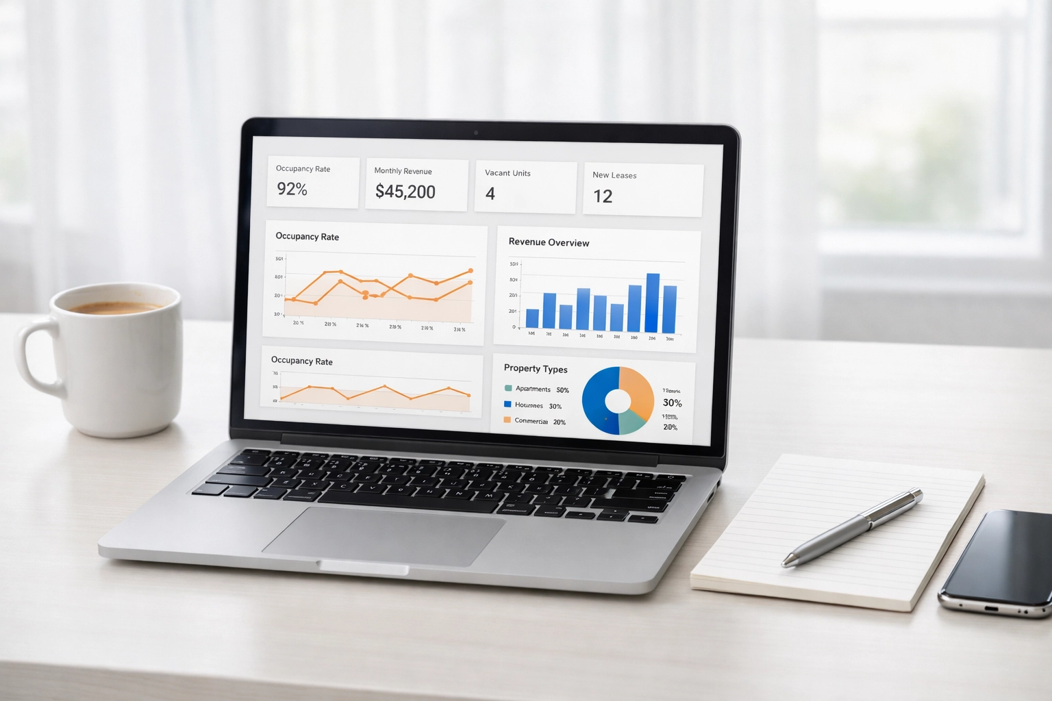 Property management dashboard showing make-ready metrics and turnover performance data