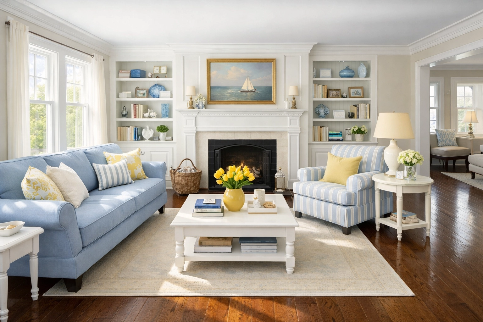 Spotless Massachusetts colonial living room illustrating the results of a professional deep cleaning service.