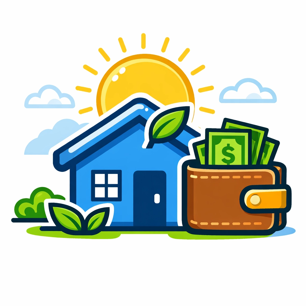 Flat design graphic representing energy-efficient home credits and maximizing your 2026 tax refund.