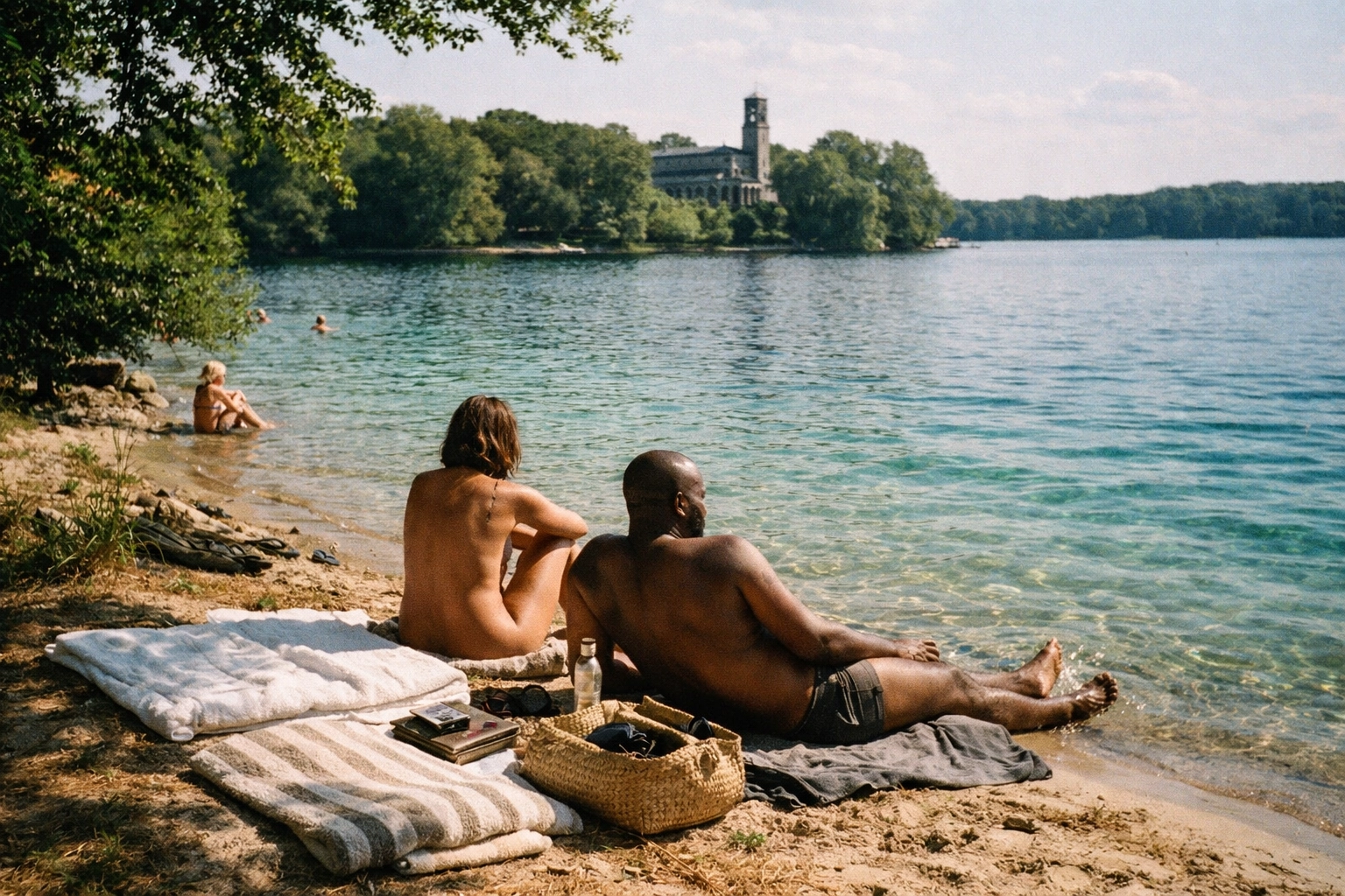 Sacrower See when it’s behaving—clear turquoise water, quiet rich-person towels, and that “posh but naked” calm.