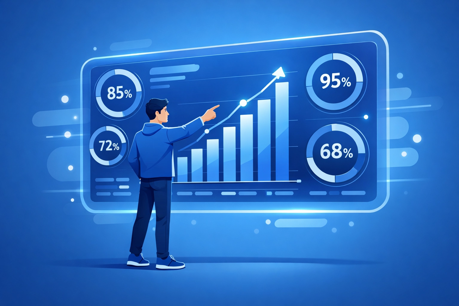 Data-driven SEO dashboard showing upward trending growth metrics and high-performance revenue results.