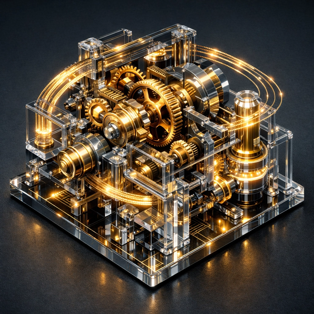 An intricate mechanical business engine symbolizing efficient automated systems and enterprise infrastructure.