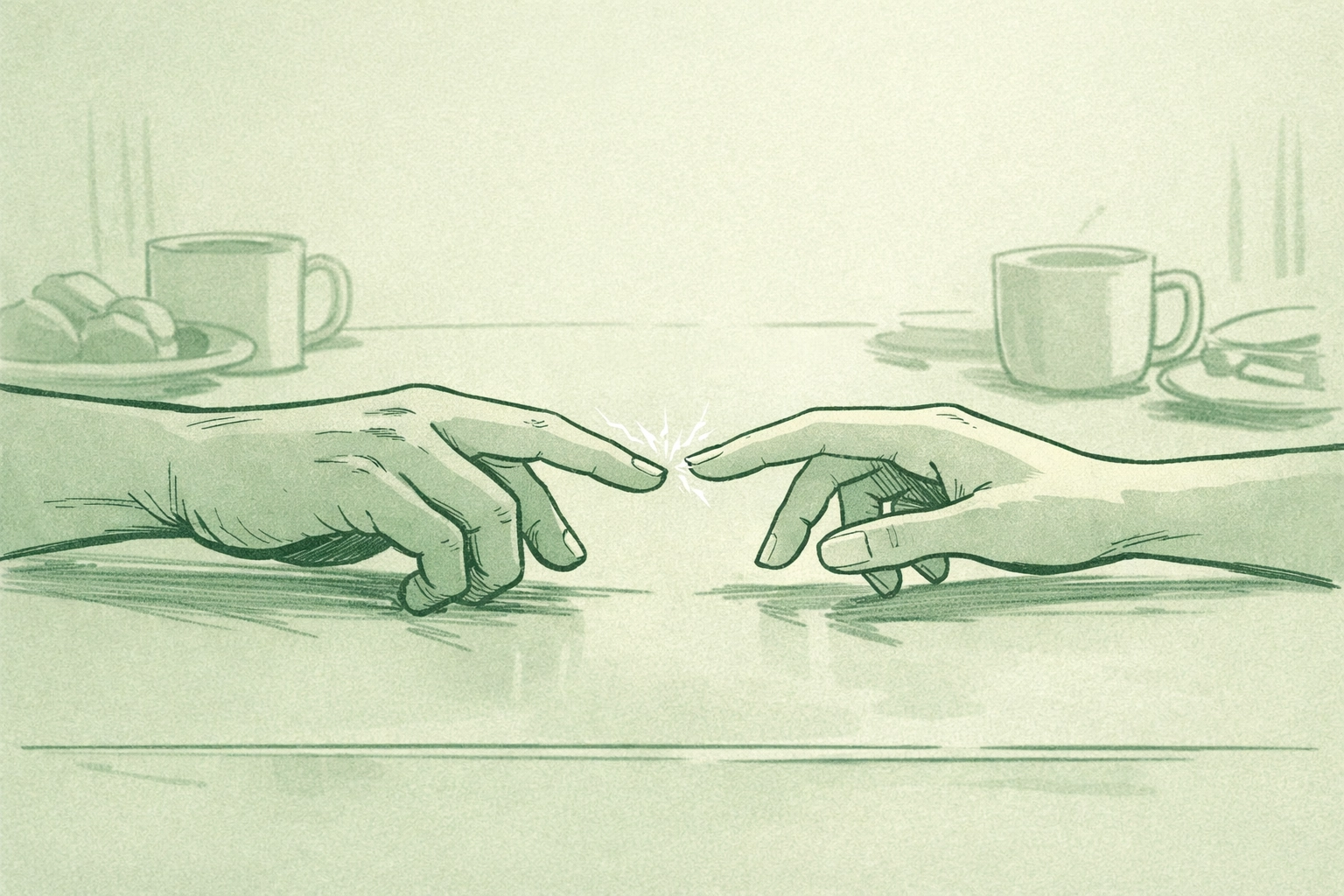 Two step-brothers' hands nearly touching showing attraction and emotional tension