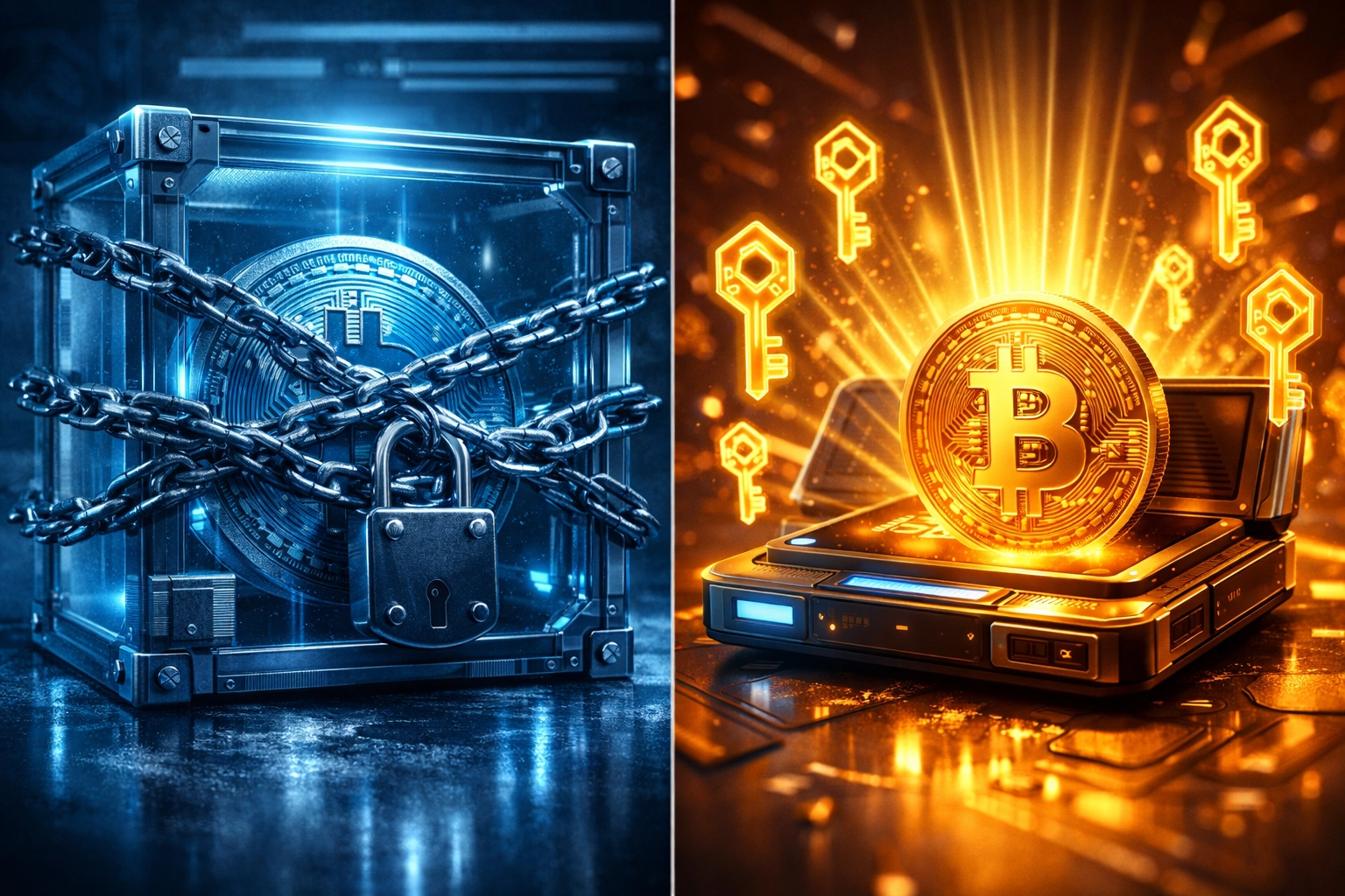 Custodial crypto processor vault versus self-custody wallet with private keys and instant access