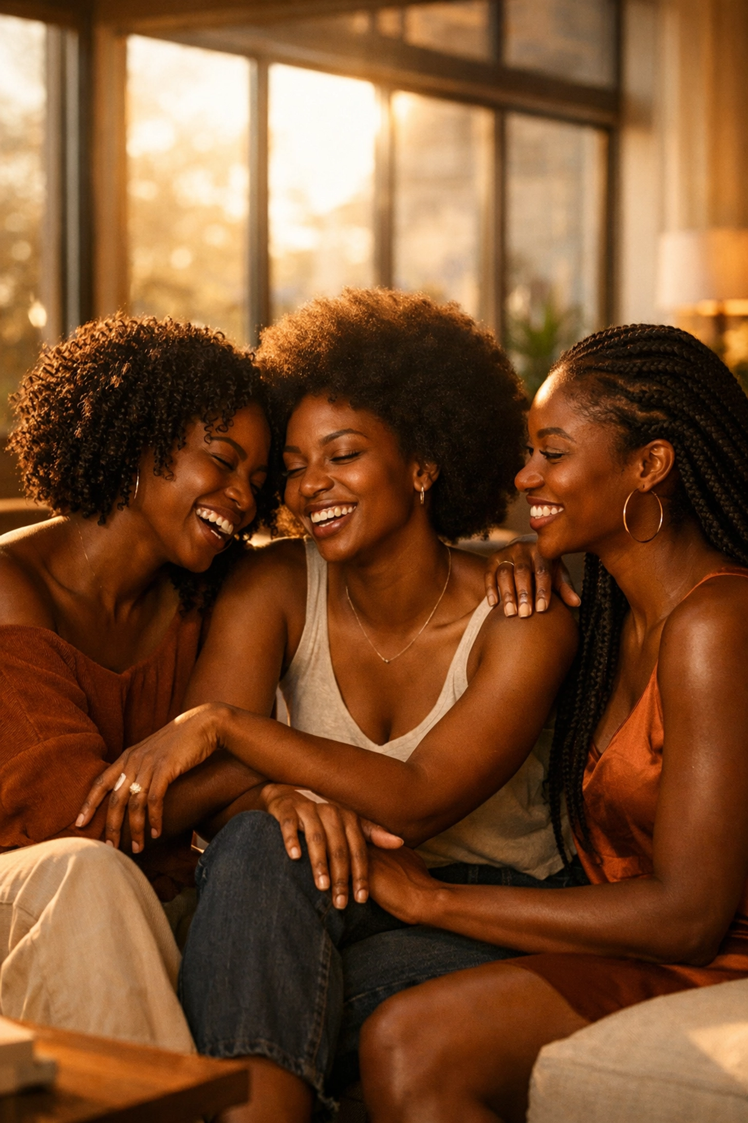 Sisterhood in Lavinia's Garden featuring women with beautiful coily and curly hair textures.