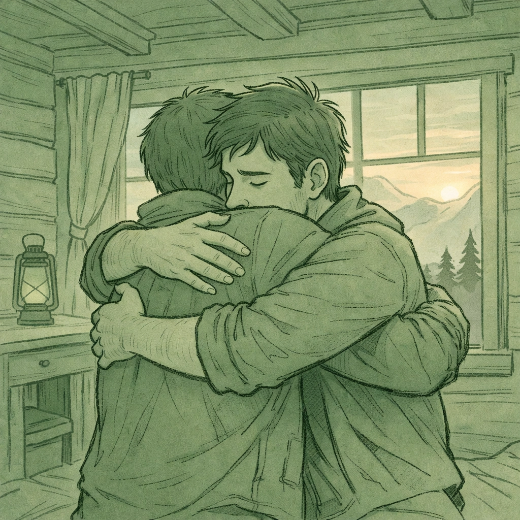 Gay and bisexual brothers embracing in reconciliation after confronting past in LGBTQ+ family drama