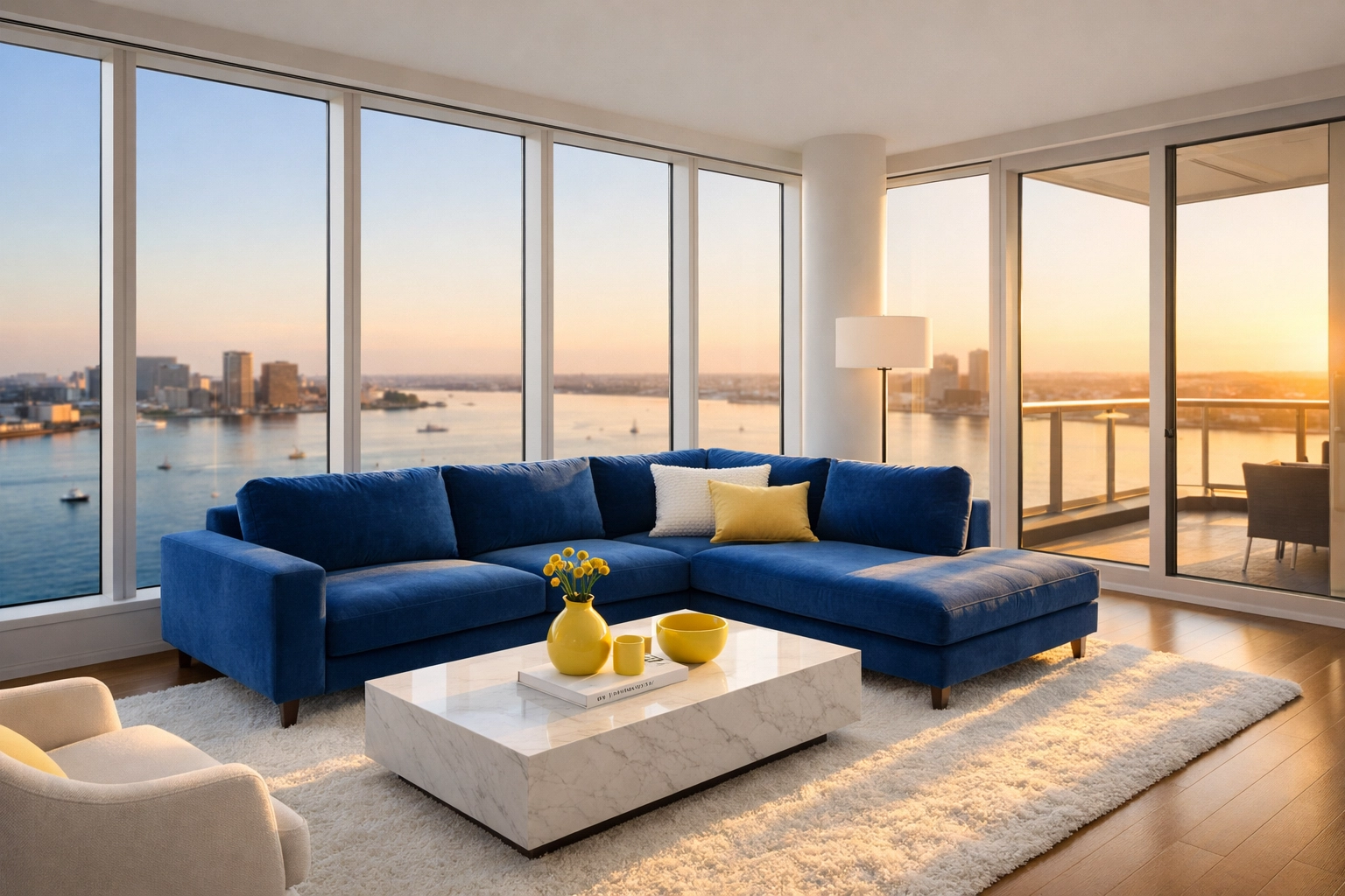 Pristine living room view showing professional apartment cleaning Boston results for luxury condos.