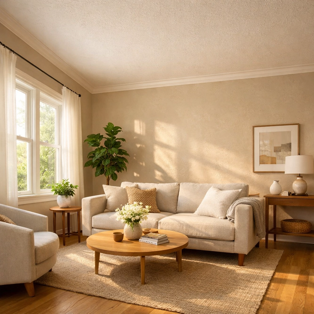 Living room with warm neutral interior painting in Central Florida home