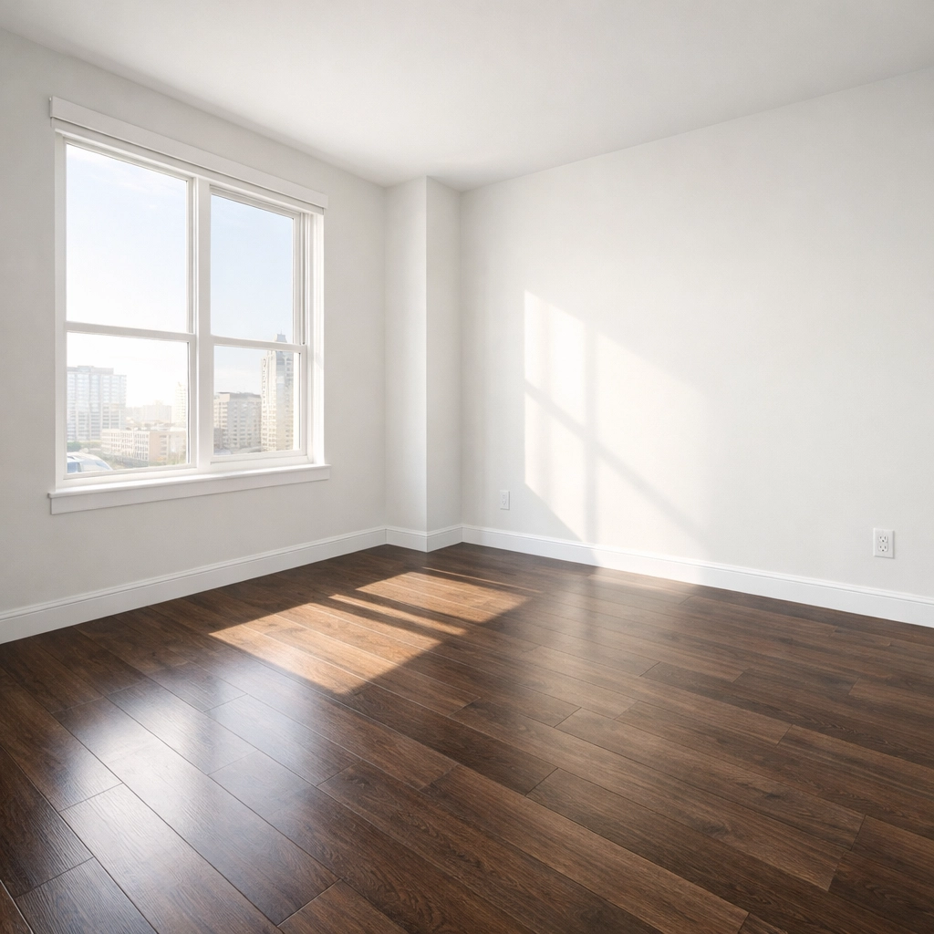 Professional move-out cleaning service results in a bright Fitchburg, MA apartment bedroom.
