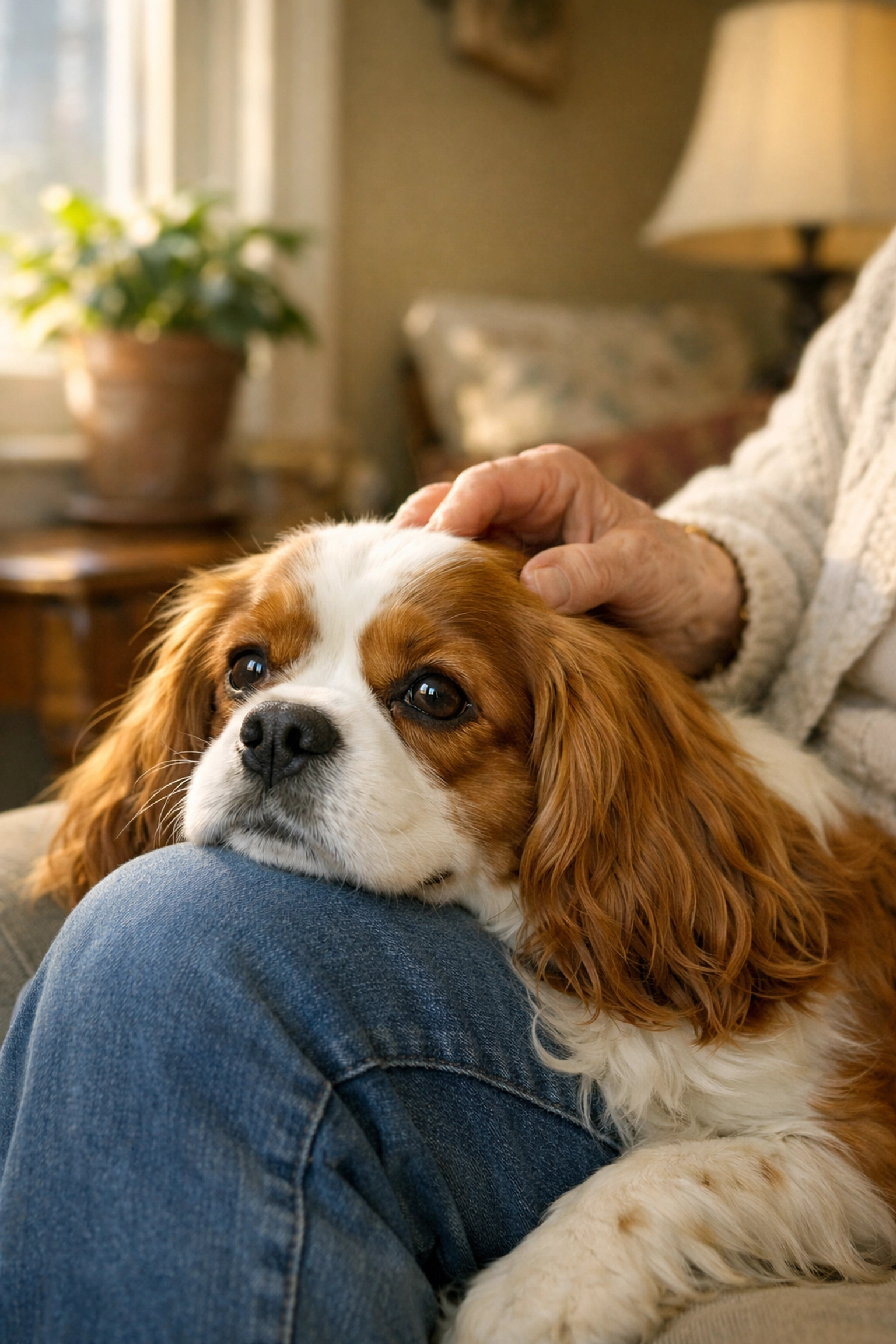 Therapy-quality Cavalier King Charles Spaniel providing emotional support to a senior in Portland, Oregon.
