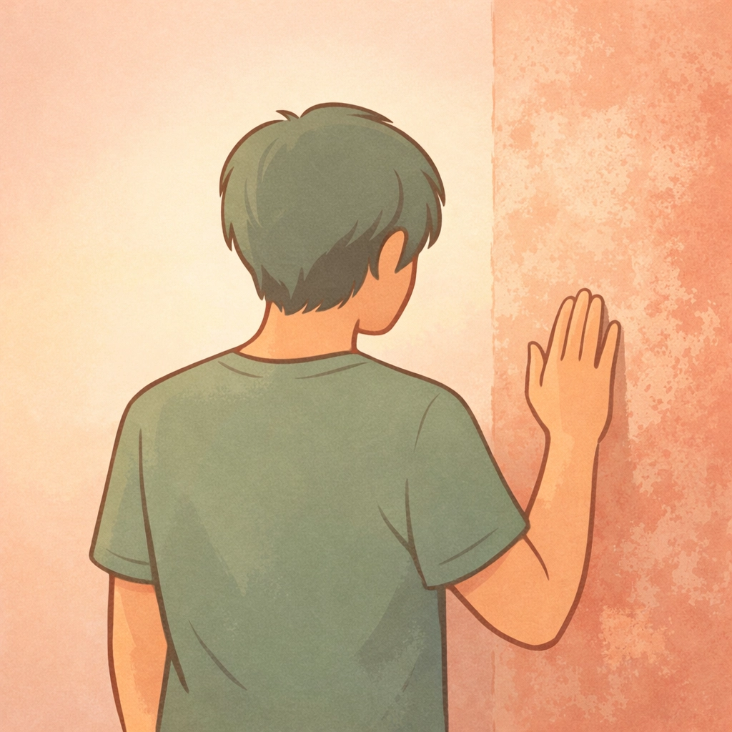 Person practicing wall push exercise for nervous system regulation and grounding