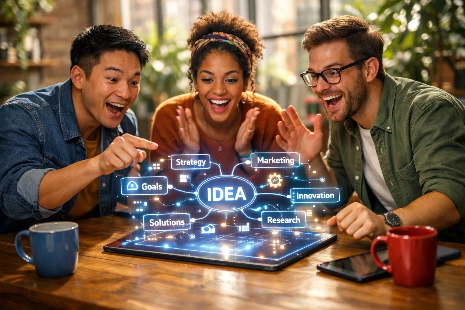 A group of professionals collaborating on a mind map to enhance their shared learning network.