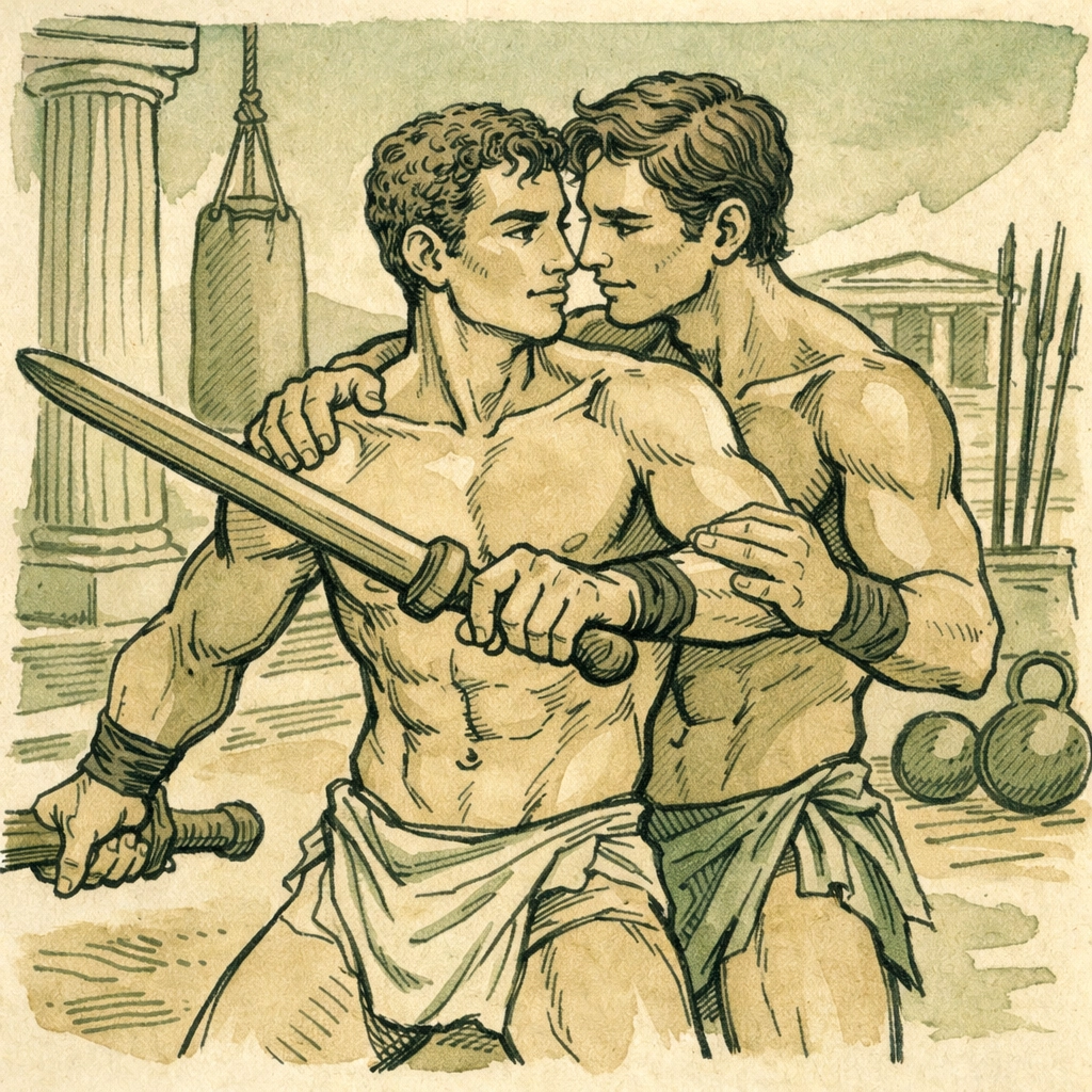 Greek step-brothers training together at gymnasium - MM romance Ancient Greece
