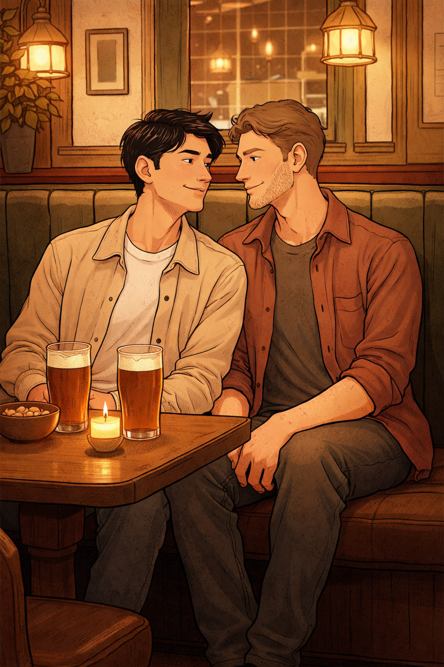 Jules and Arthur share an intimate moment in a London pub in this MM romance Imperial Hearts