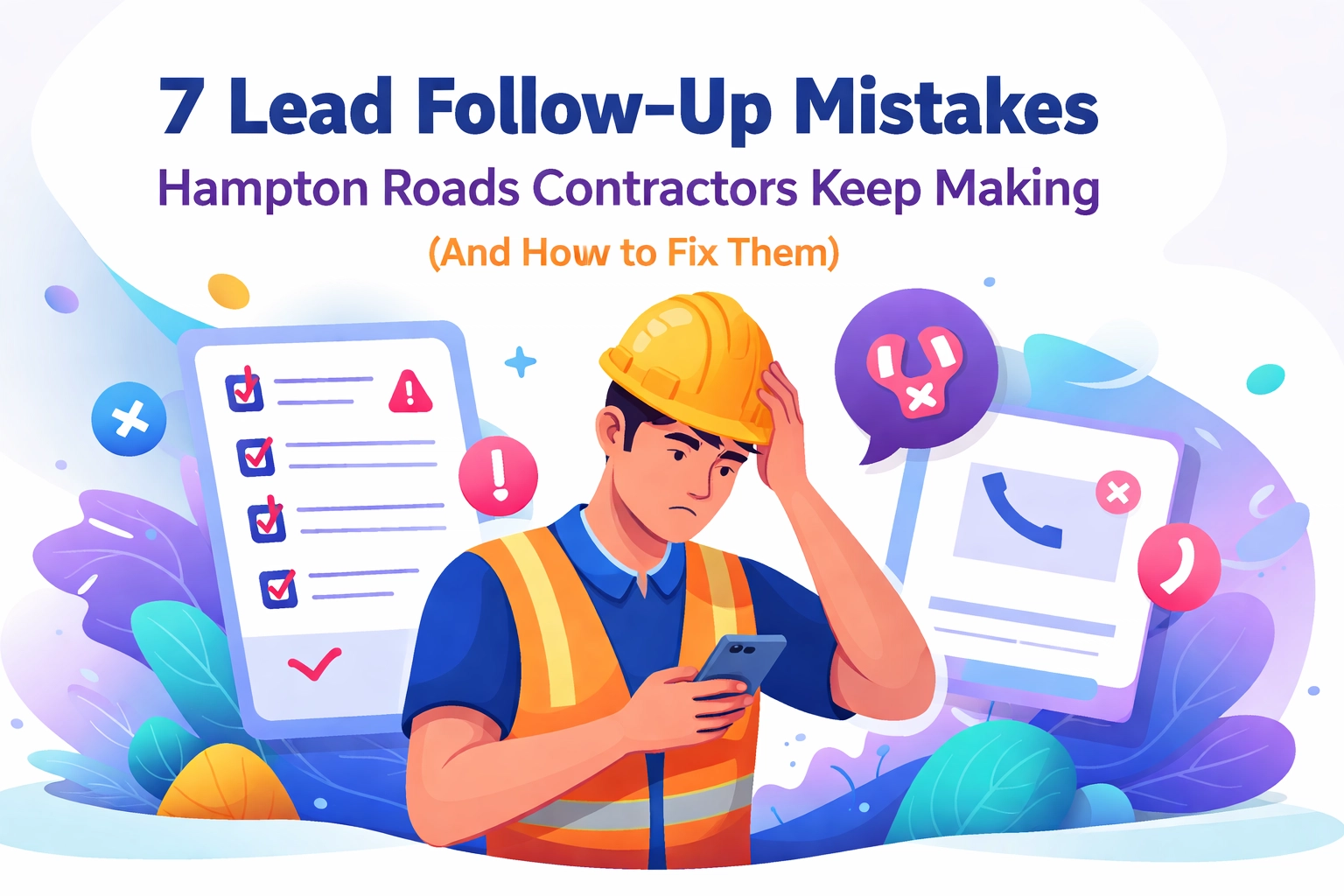 Hampton Roads contractor reviewing leads on smartphone, highlighting follow-up strategies