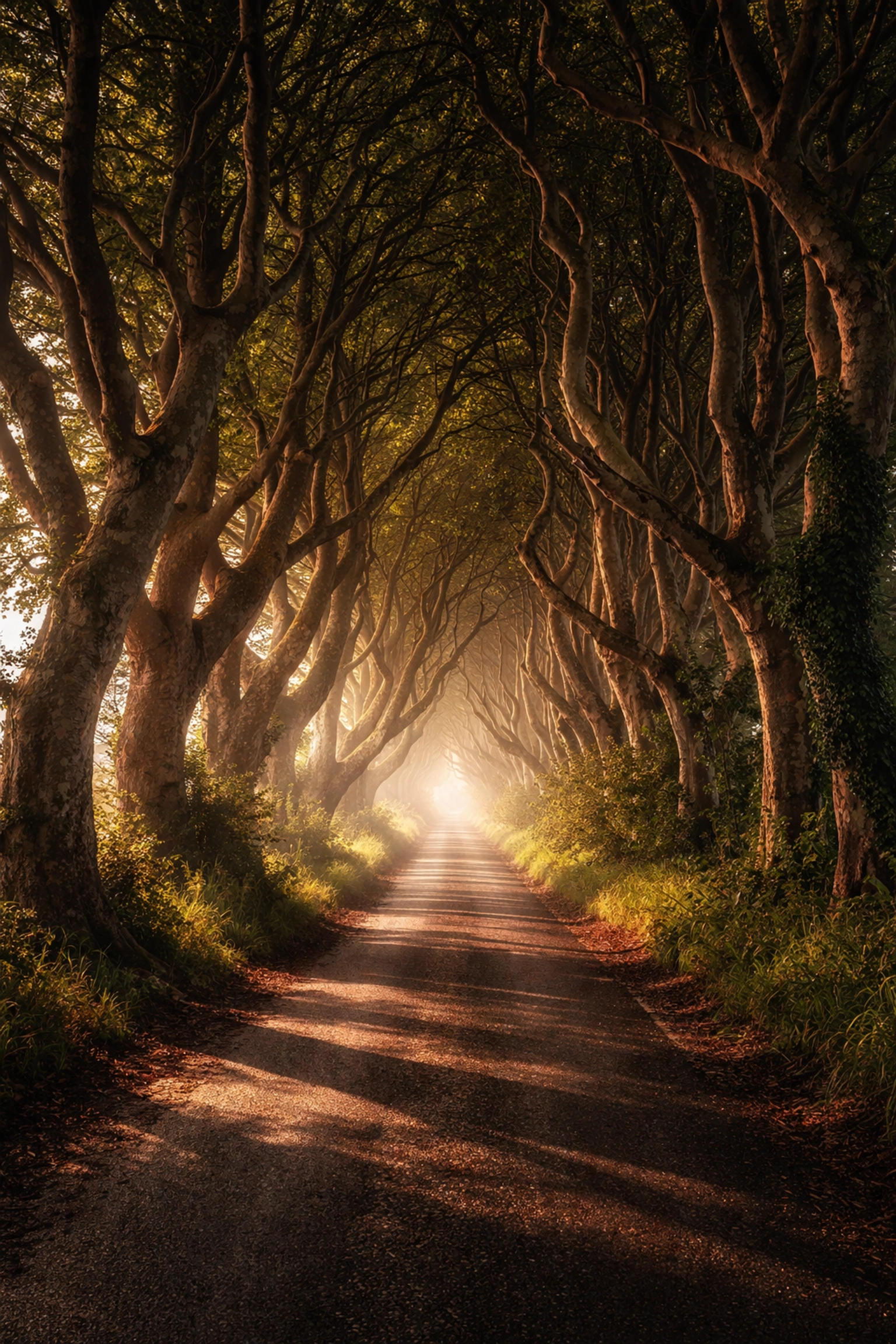 The Dark Hedges beech tree tunnel in Northern Ireland, a must-see sightseeing stop on private Giant's Causeway chauffeur tours.