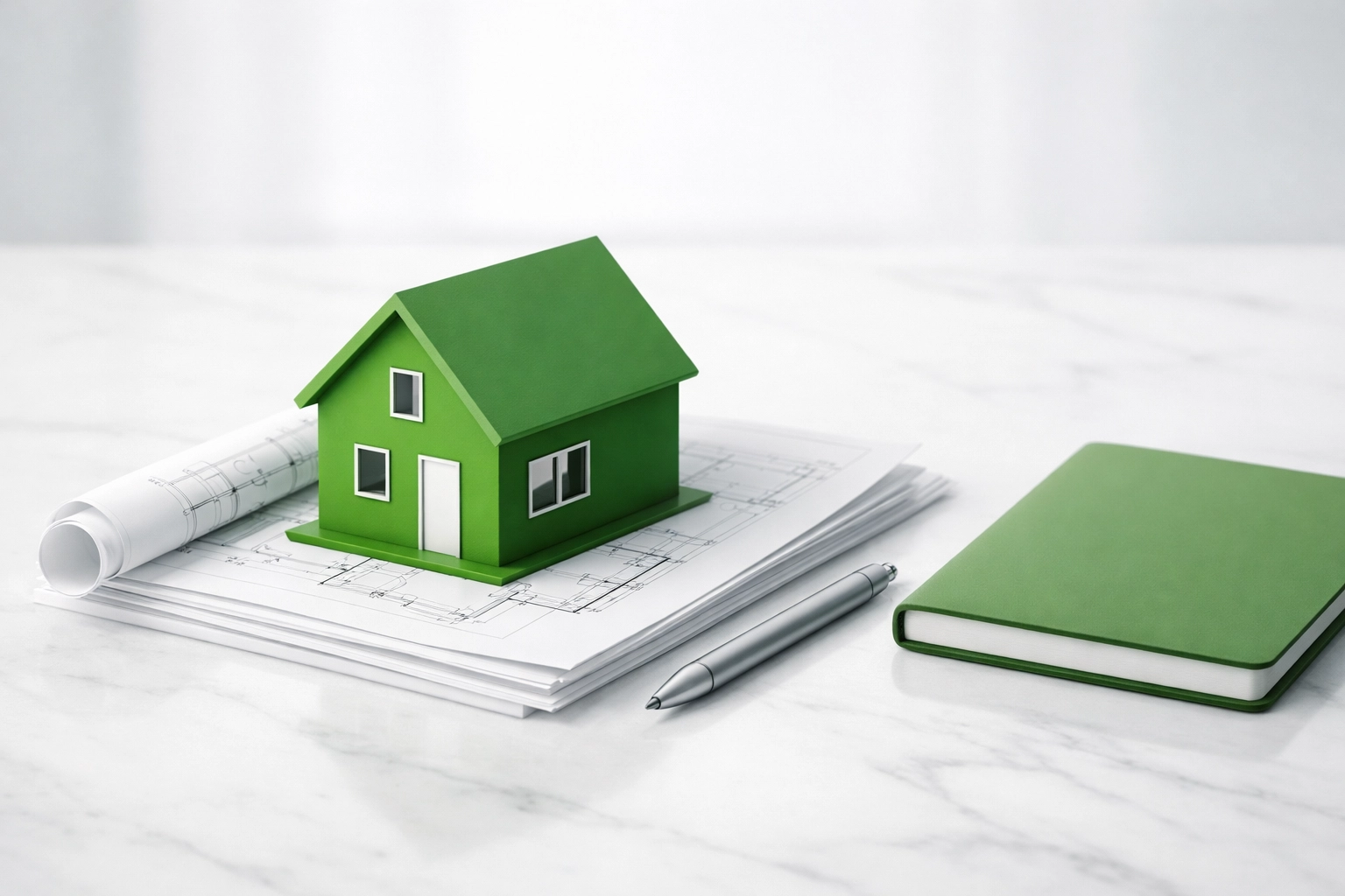 Modern house model on blueprints representing smart hard money loan strategies for Philadelphia real estate.