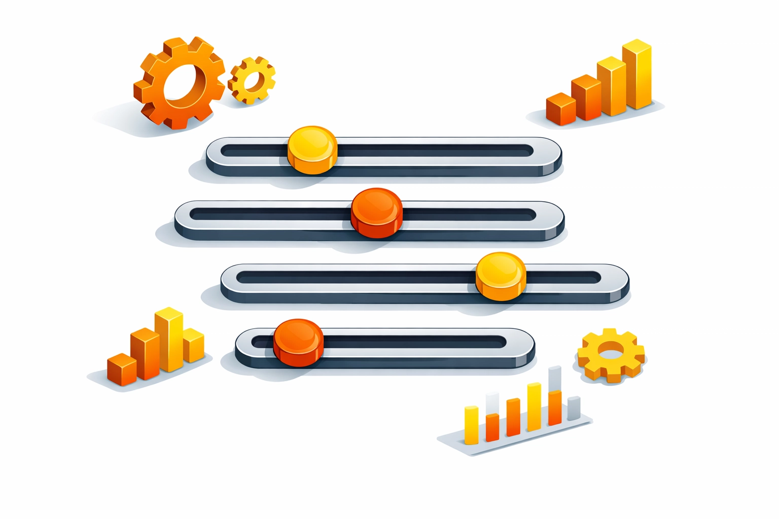 Adjustment sliders and gear icons representing the fine-tuning of RIP software parameters for print workflows.