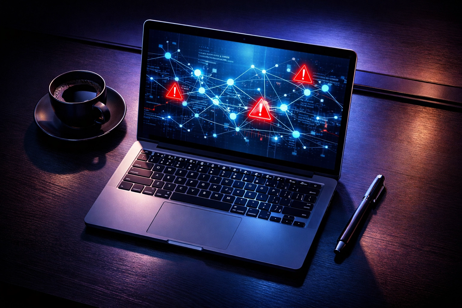 Executive monitoring cybersecurity threats and network activity on business IT dashboard