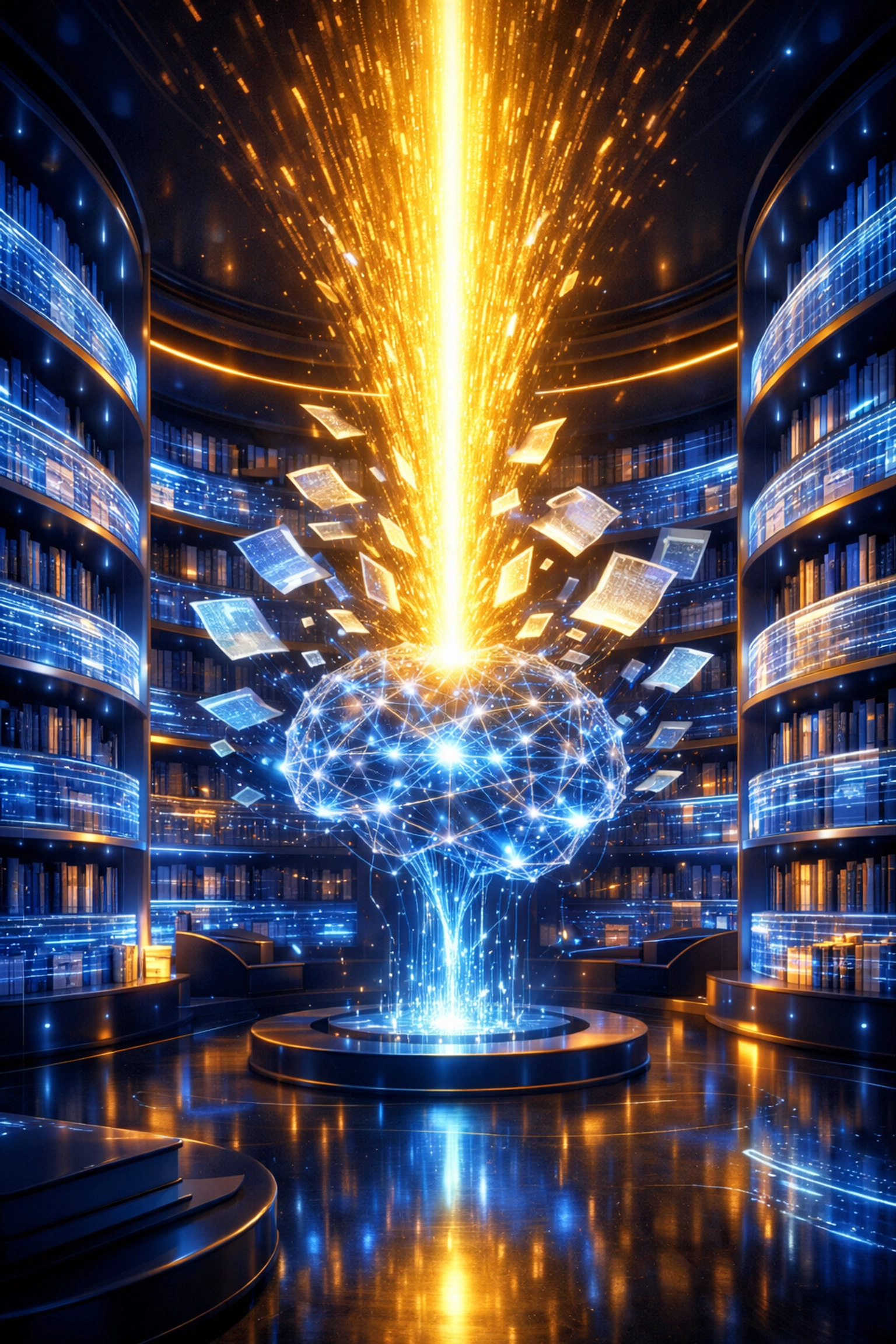 Digital library representing how AI search engines organize data for small business SEO.