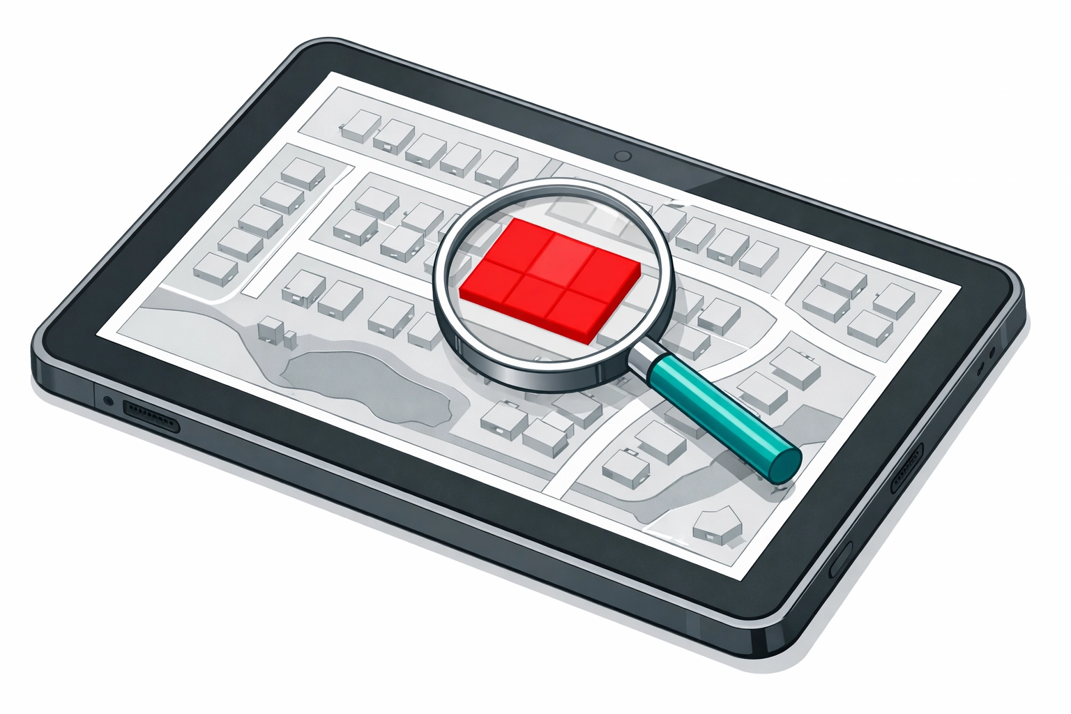 Digital map showing how to find violations on a property with a highlighted red building code alert.