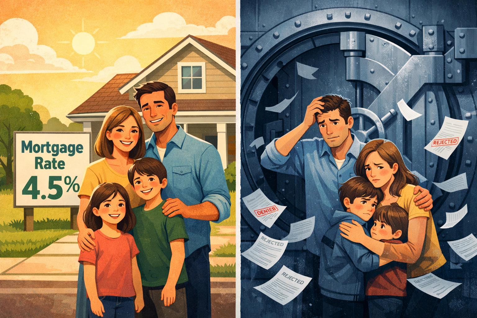Comparison of family with low mortgage rates versus strict lending standards under yield curve control