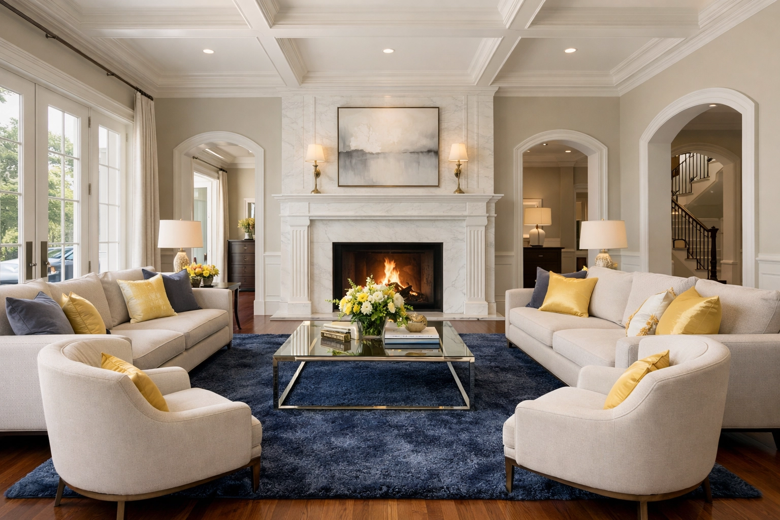 A serene living room in a Weston grand estate highlighting the quality of Weston luxury house cleaning services.