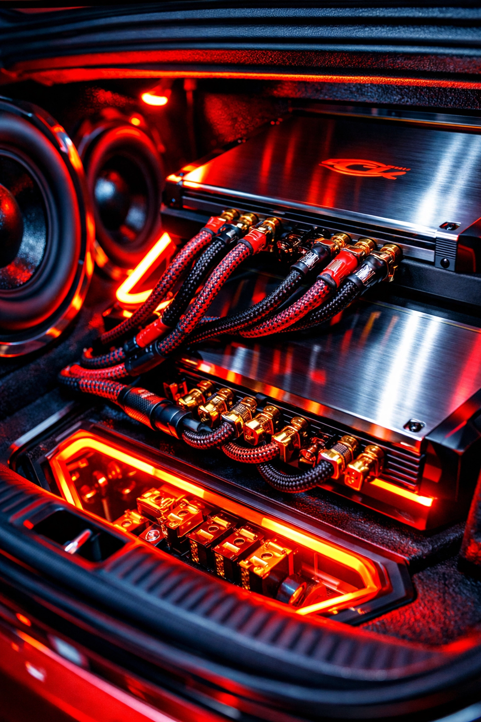 Clean and professional car audio installation in Chattanooga showing custom amplifiers and subwoofers.