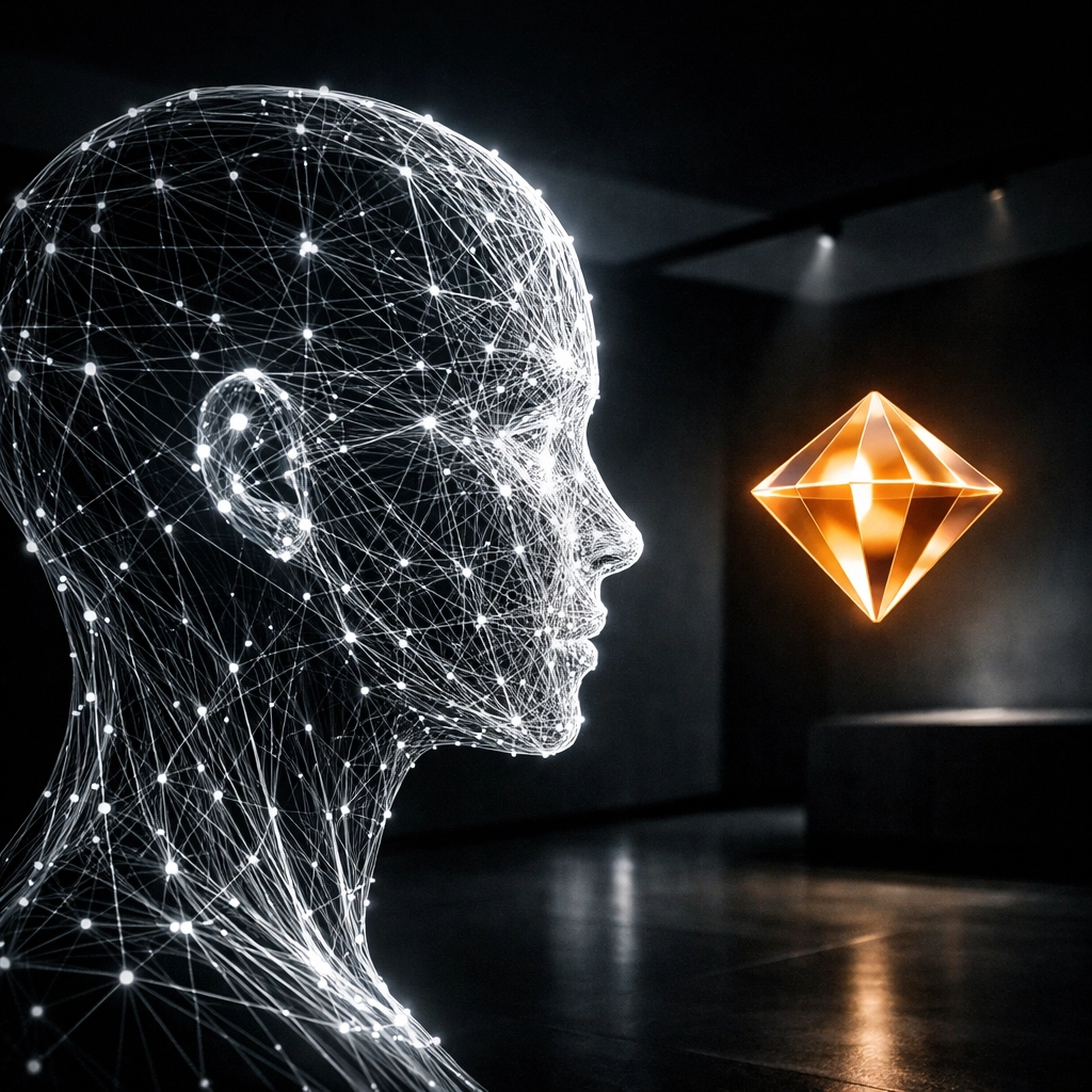 An innovative digital profile representing AI-driven personalization and premium UI/UX design for luxury brands.