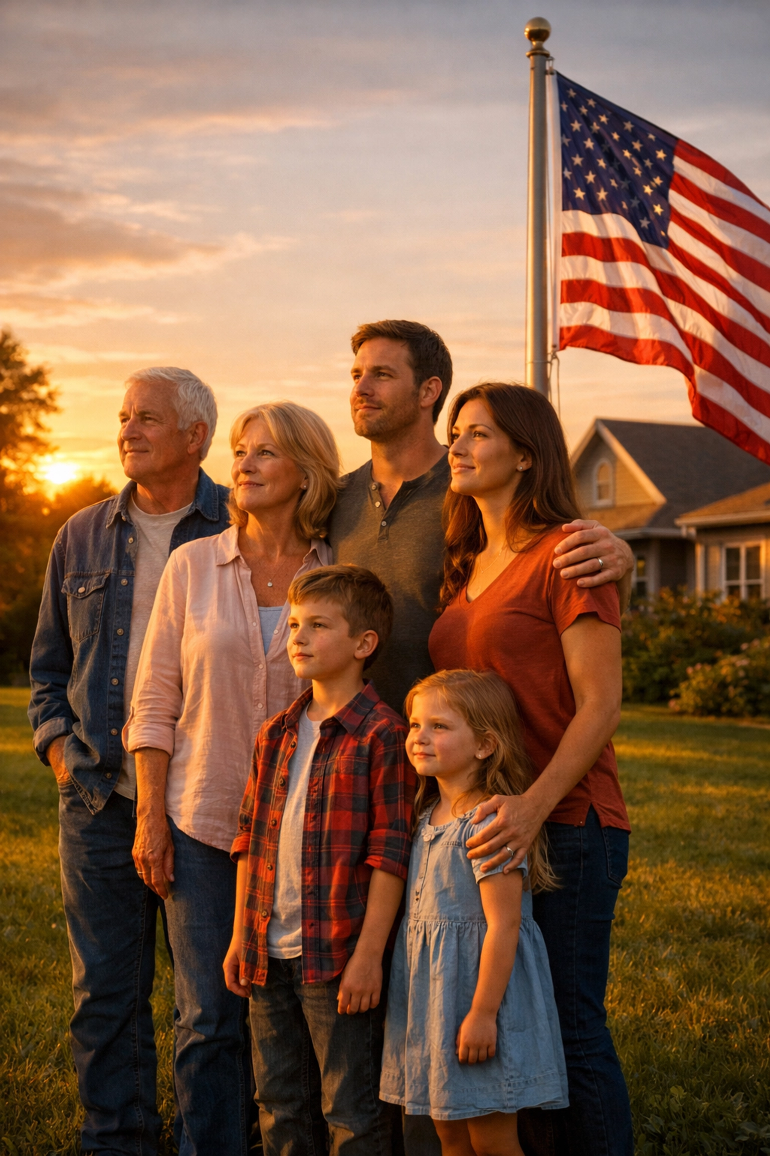 A multi-generational family honoring the American flag to build unity and keep the spirit of the Pledge alive.