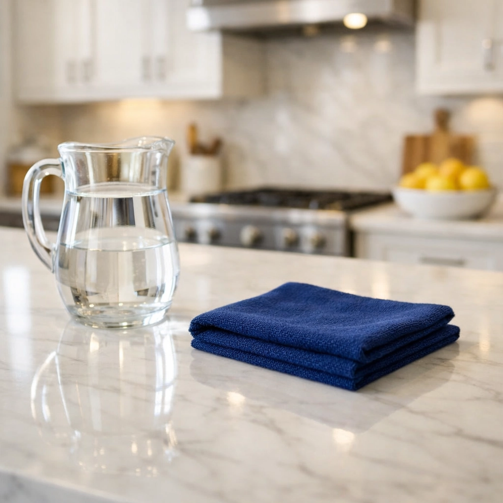 Sparkling kitchen with a marble island, the refreshing result of bi-weekly house cleaning in Franklin.